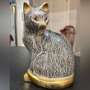 Vintage Decorative Gray & Brass Cat Figurine